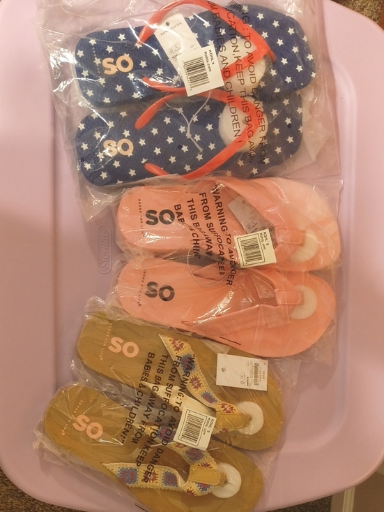 SO Shoes - SO Flip Flops - Blue Star, Pink, and Tan